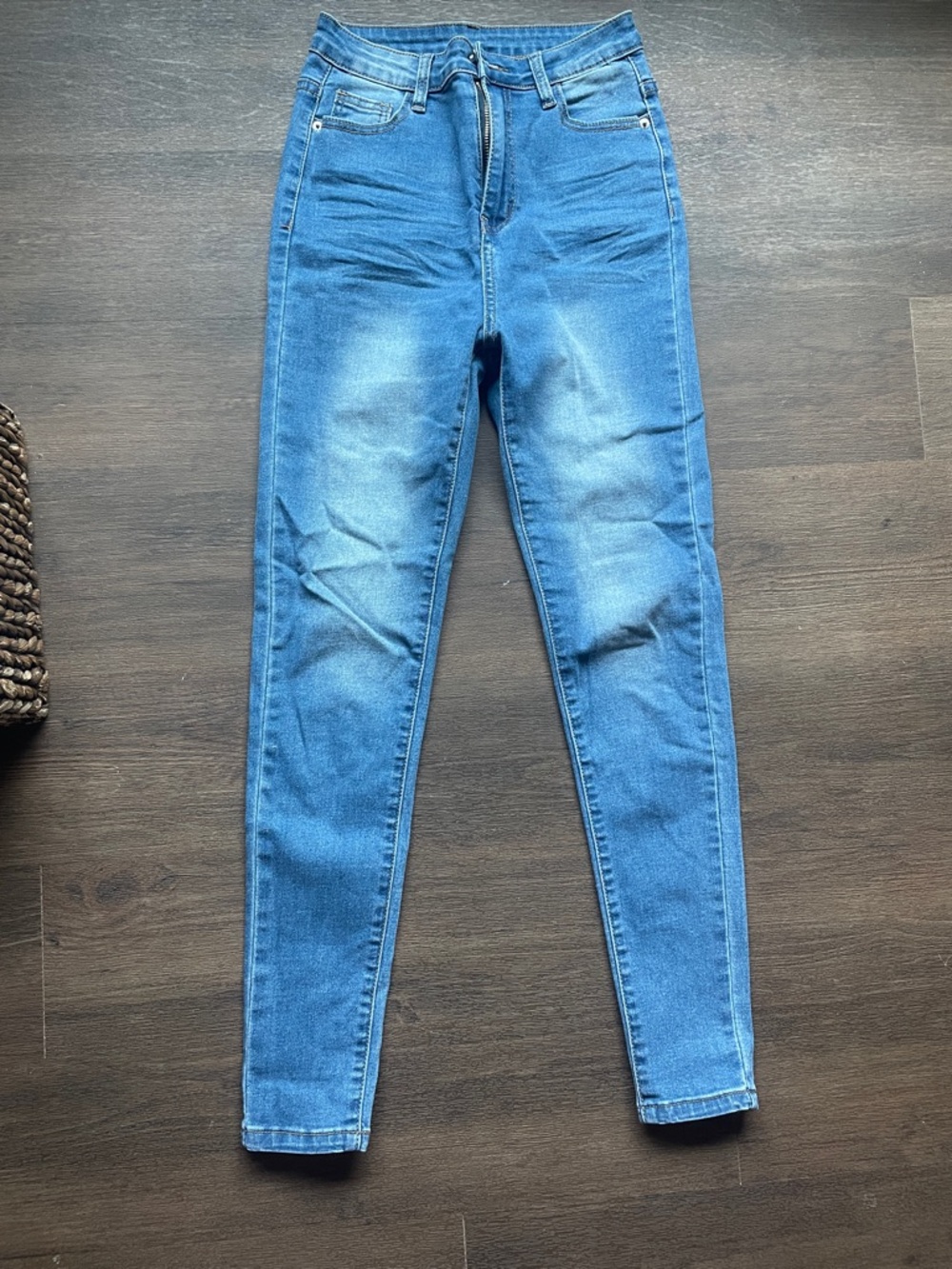 SHEIN high-Rise Skinny Jeans in Blue Wash